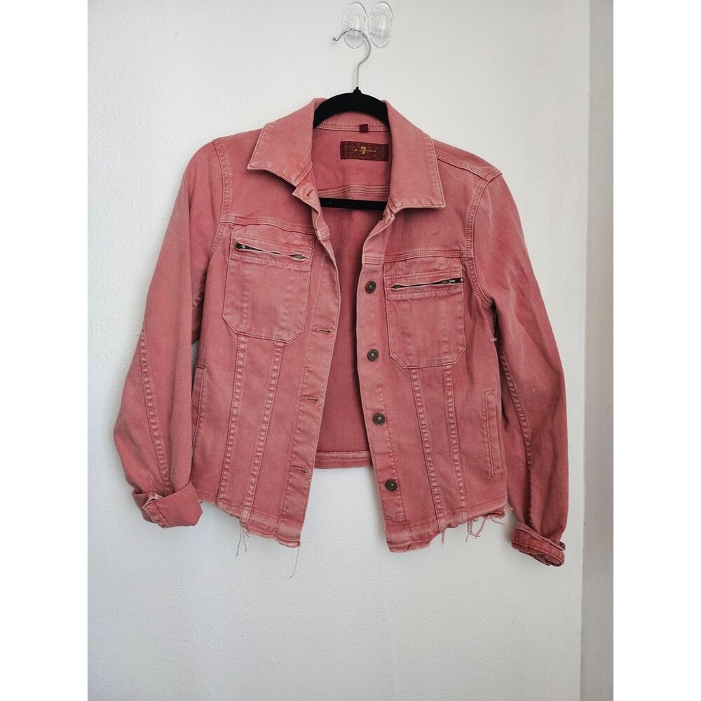 7 For All Mankind Faded Pink Denim Distressed Jacket. Western Cowgirl Boho